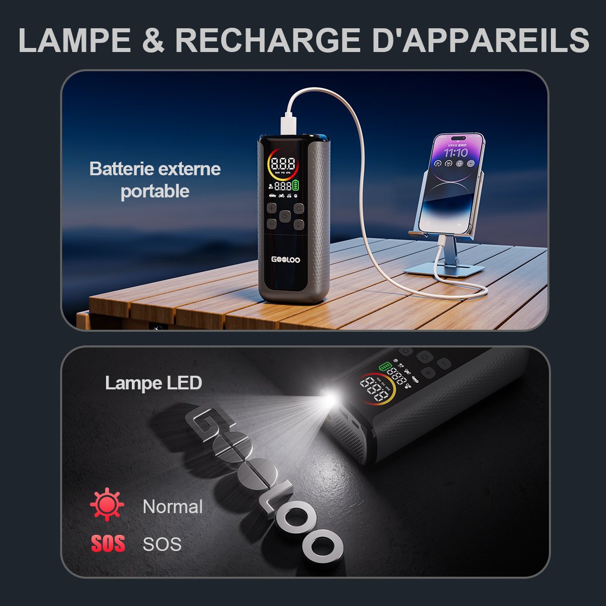 GOOLOO GT160 DUAL ReadyRide Gonfleur Pneus Voiture