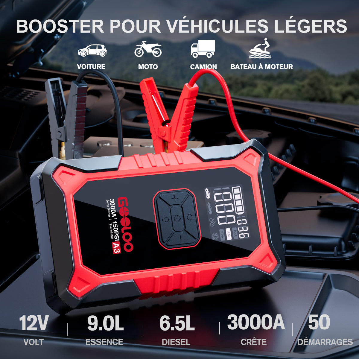 GOOLOO A3 Supersafe Booster Batterie avec Compresseur 3000A
