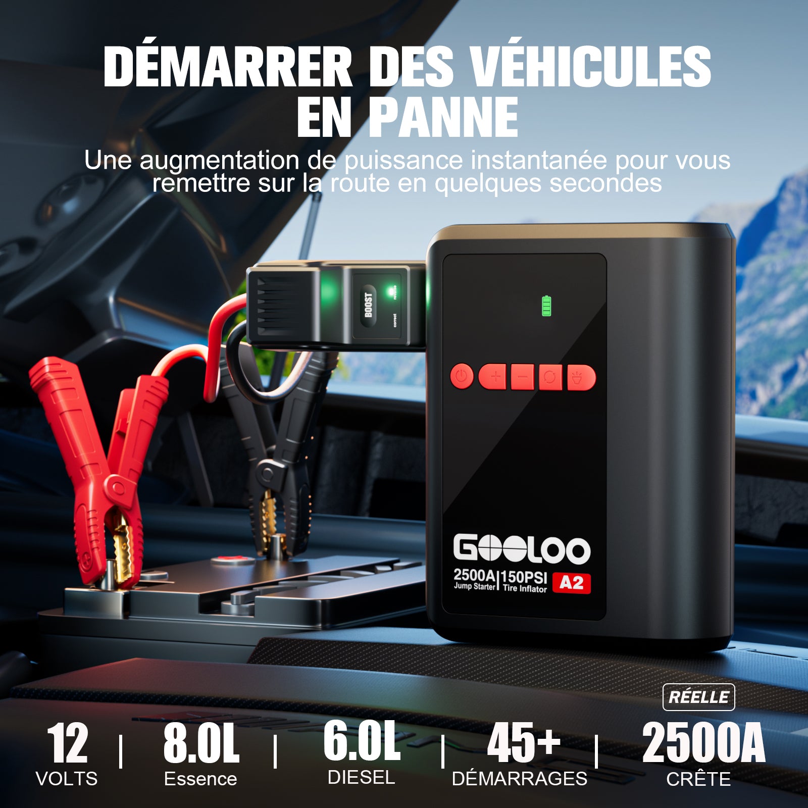 GOOLOO A2 Supersafe Booster Batterie avec Compresseur 2500A