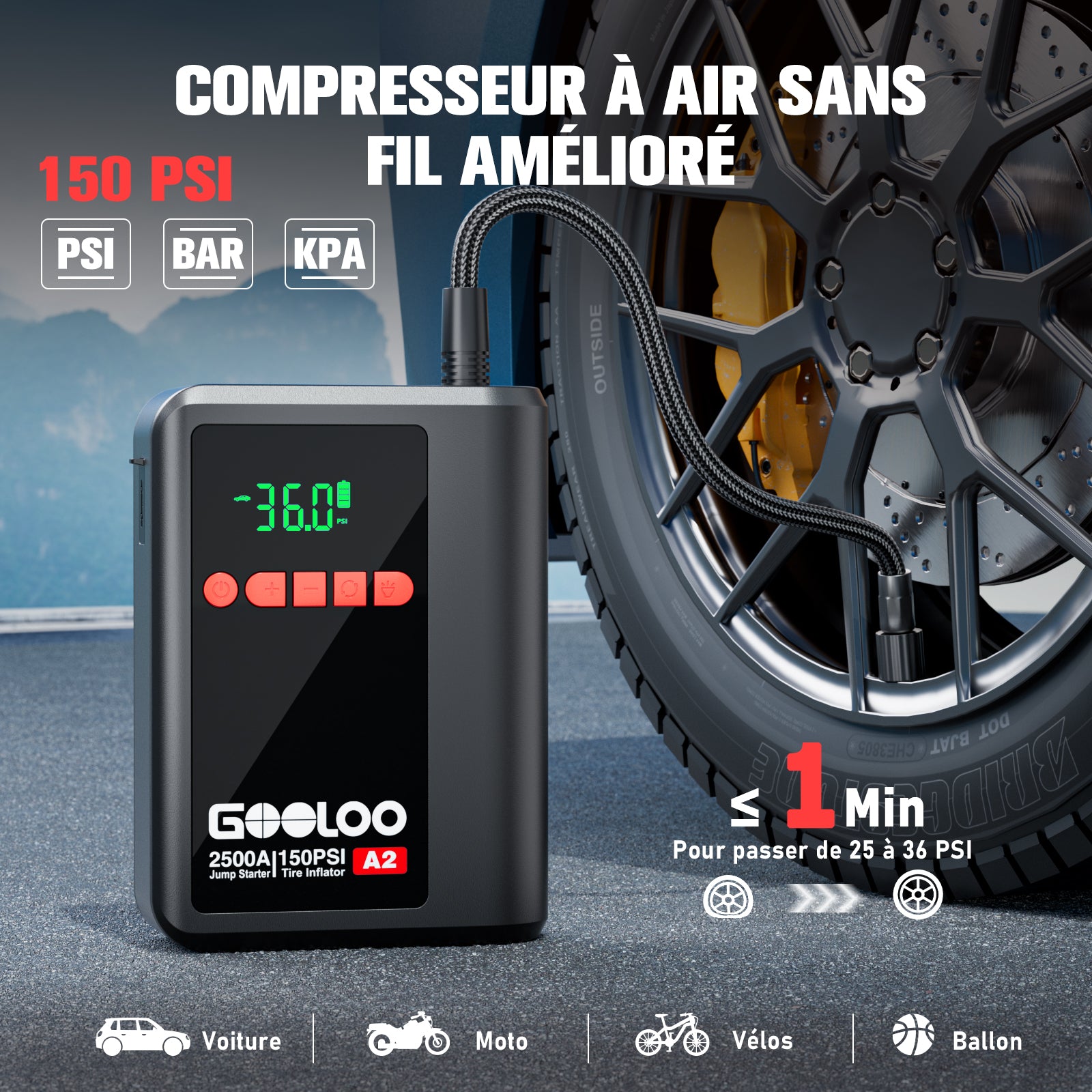 GOOLOO A2 Supersafe Booster Batterie avec Compresseur 2500A
