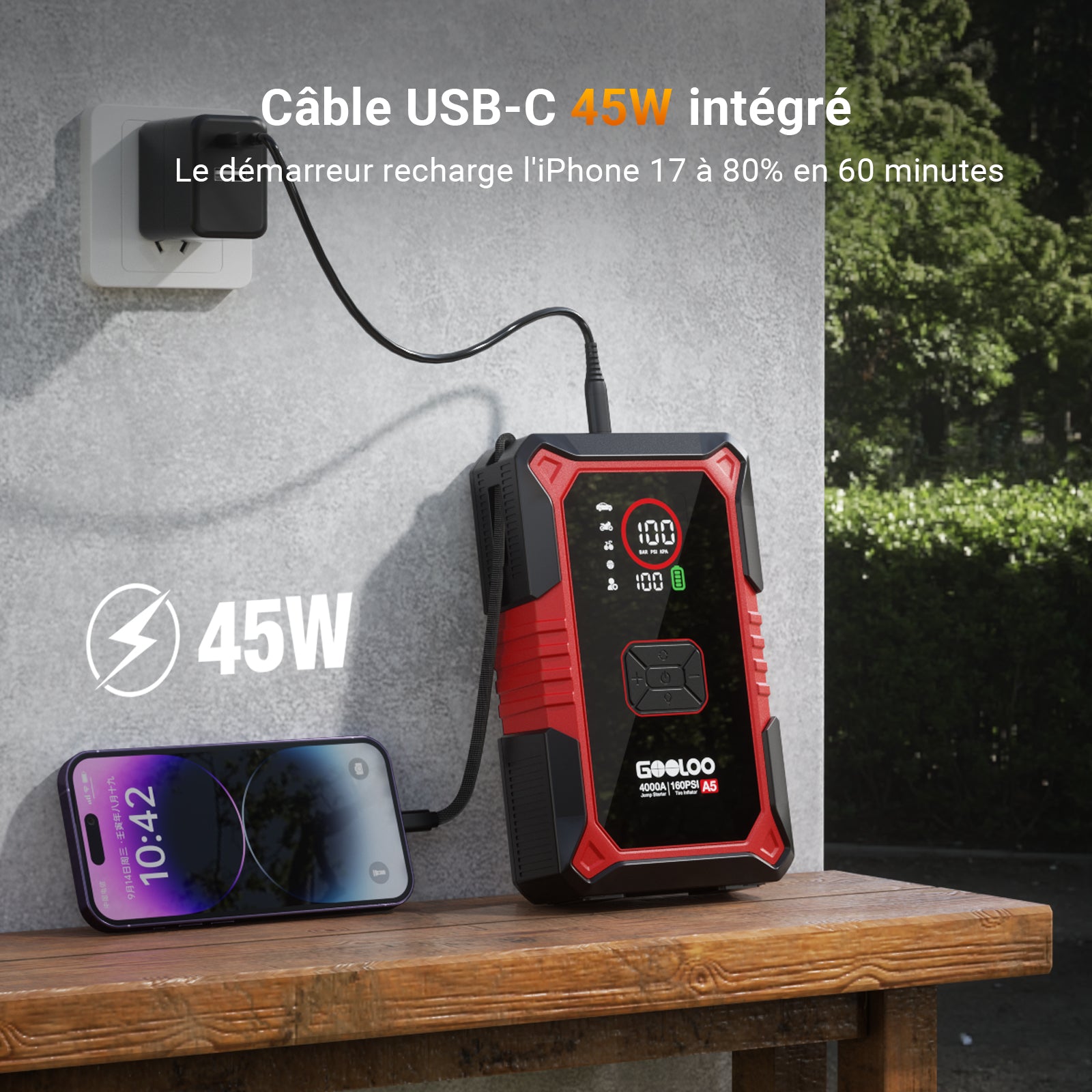 GOOLOO A5 Supersafe Booster Batterie avec Compresseur 4000A