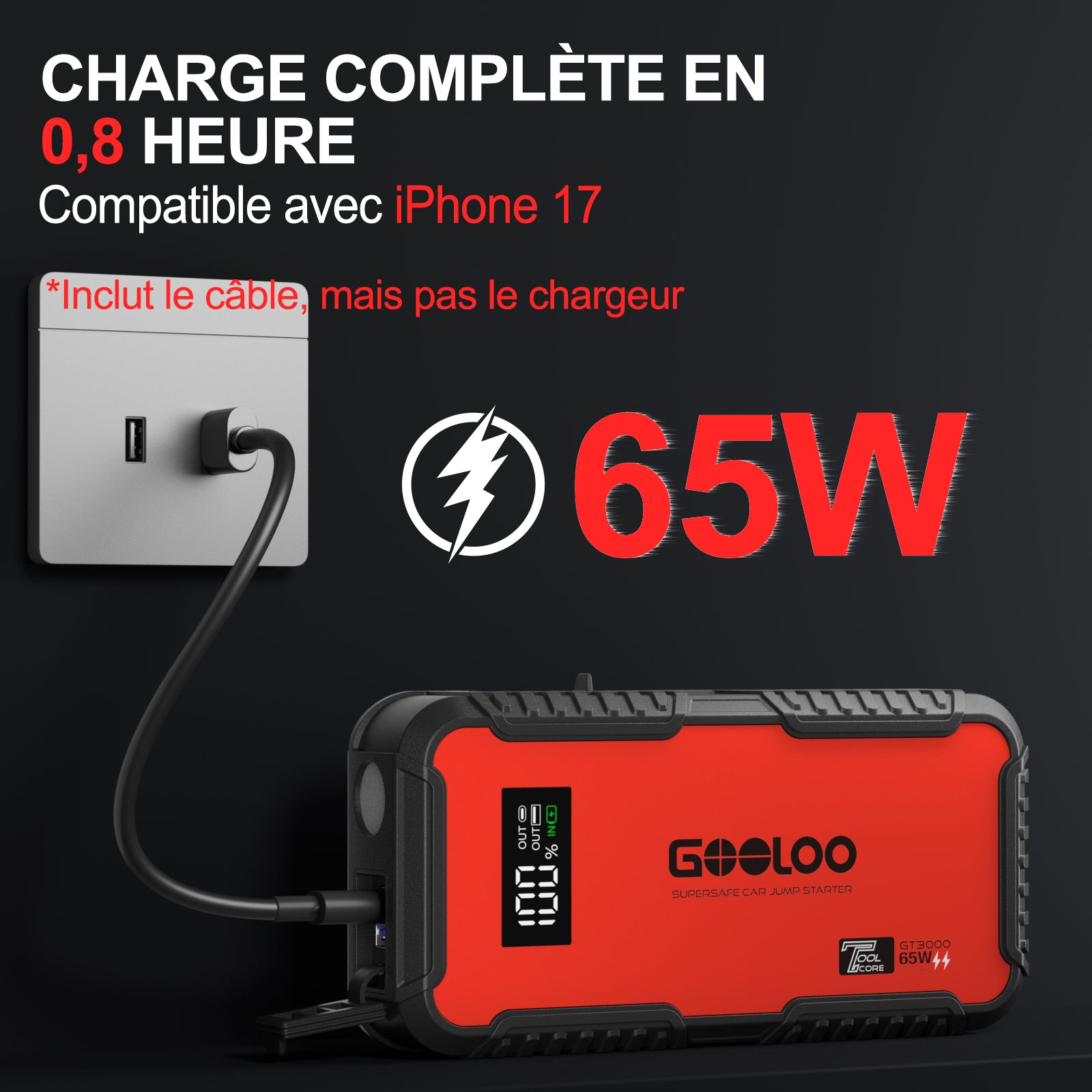 GOOLOO GT3000 Supersafe Booster Batterie Voiture 3000 A avec Boîte EVA