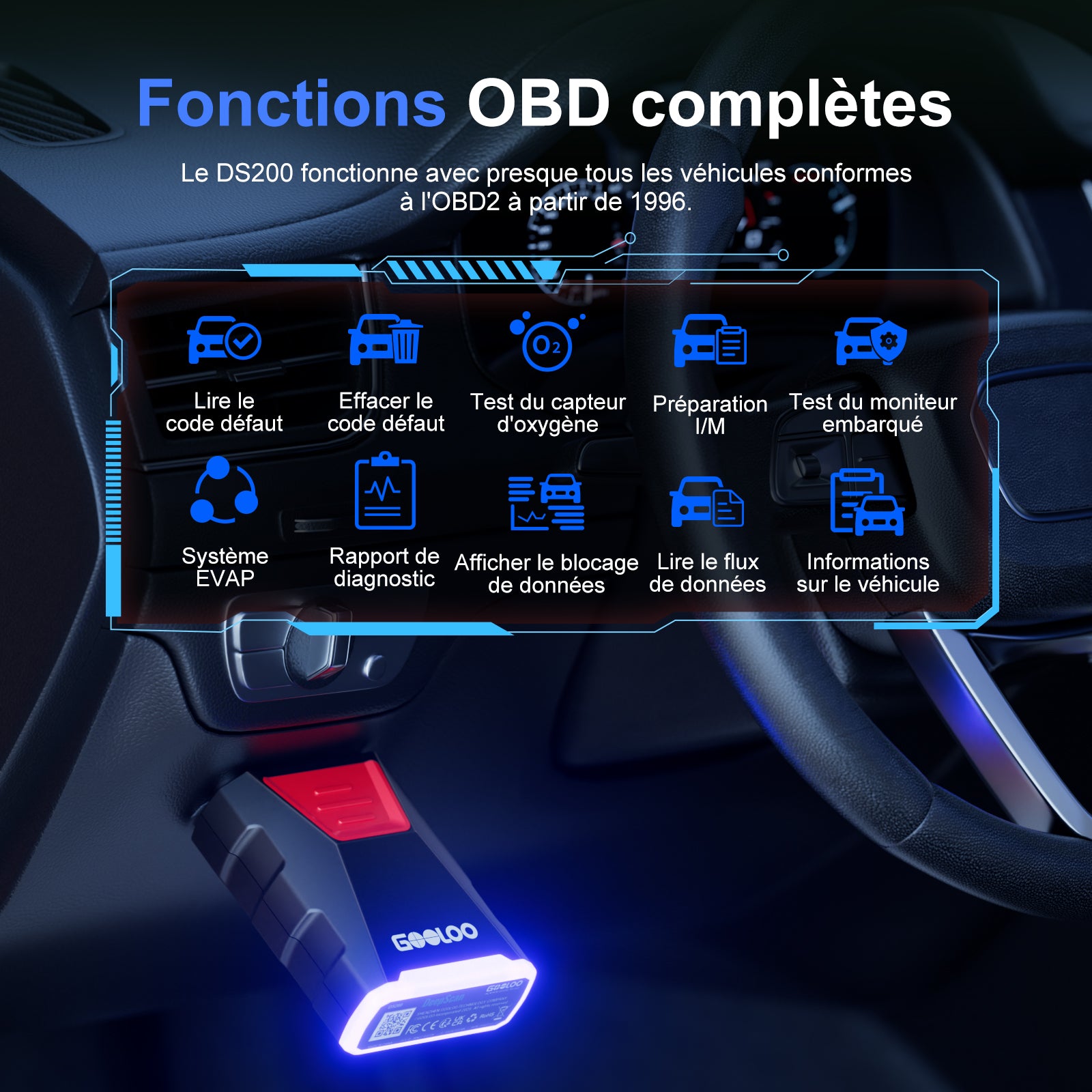 GOOLOO A3 Supersafe Booster Batterie avec Compresseur + DS200 CarCare DIY OBD