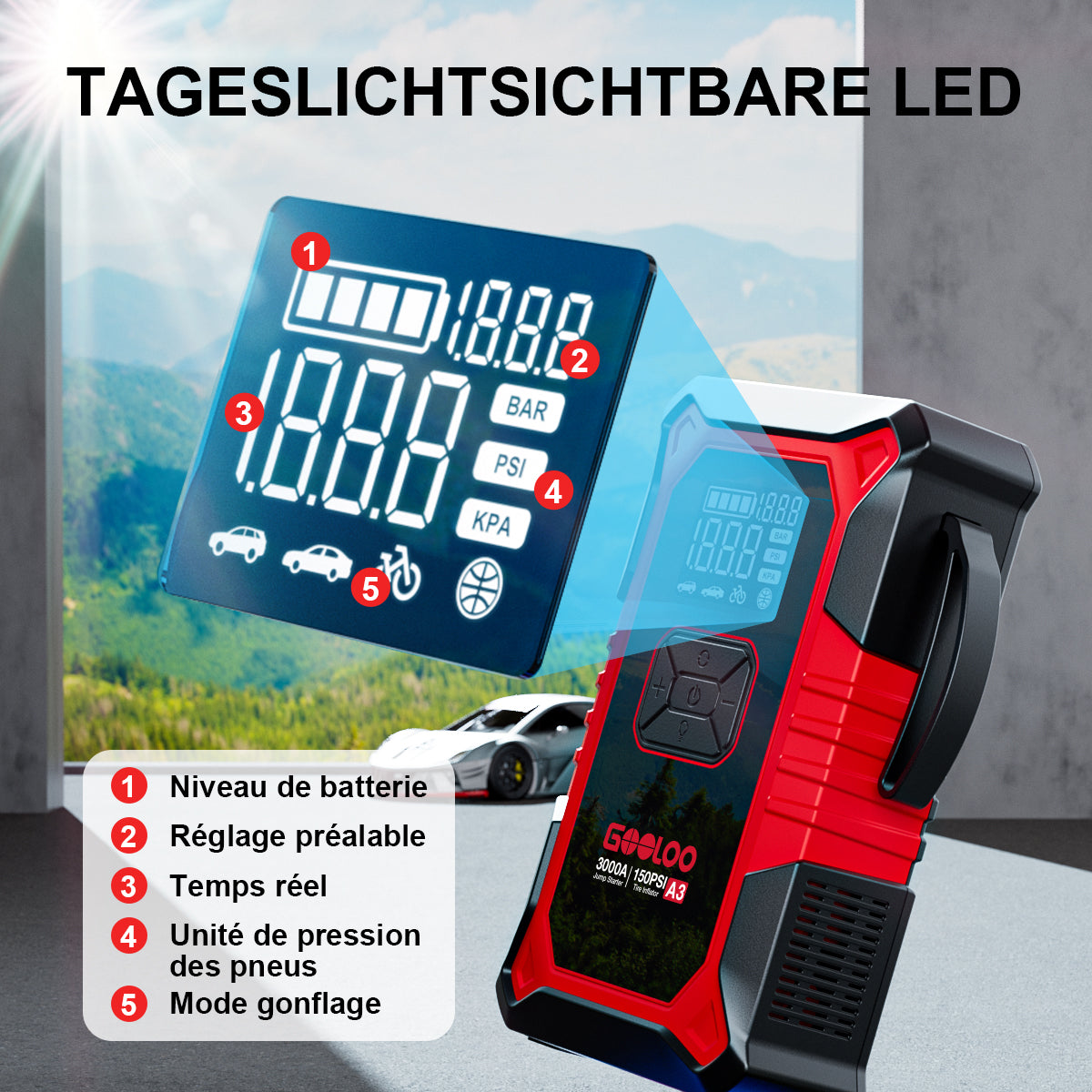 GOOLOO A3 Supersafe Booster Batterie avec Compresseur 3000A