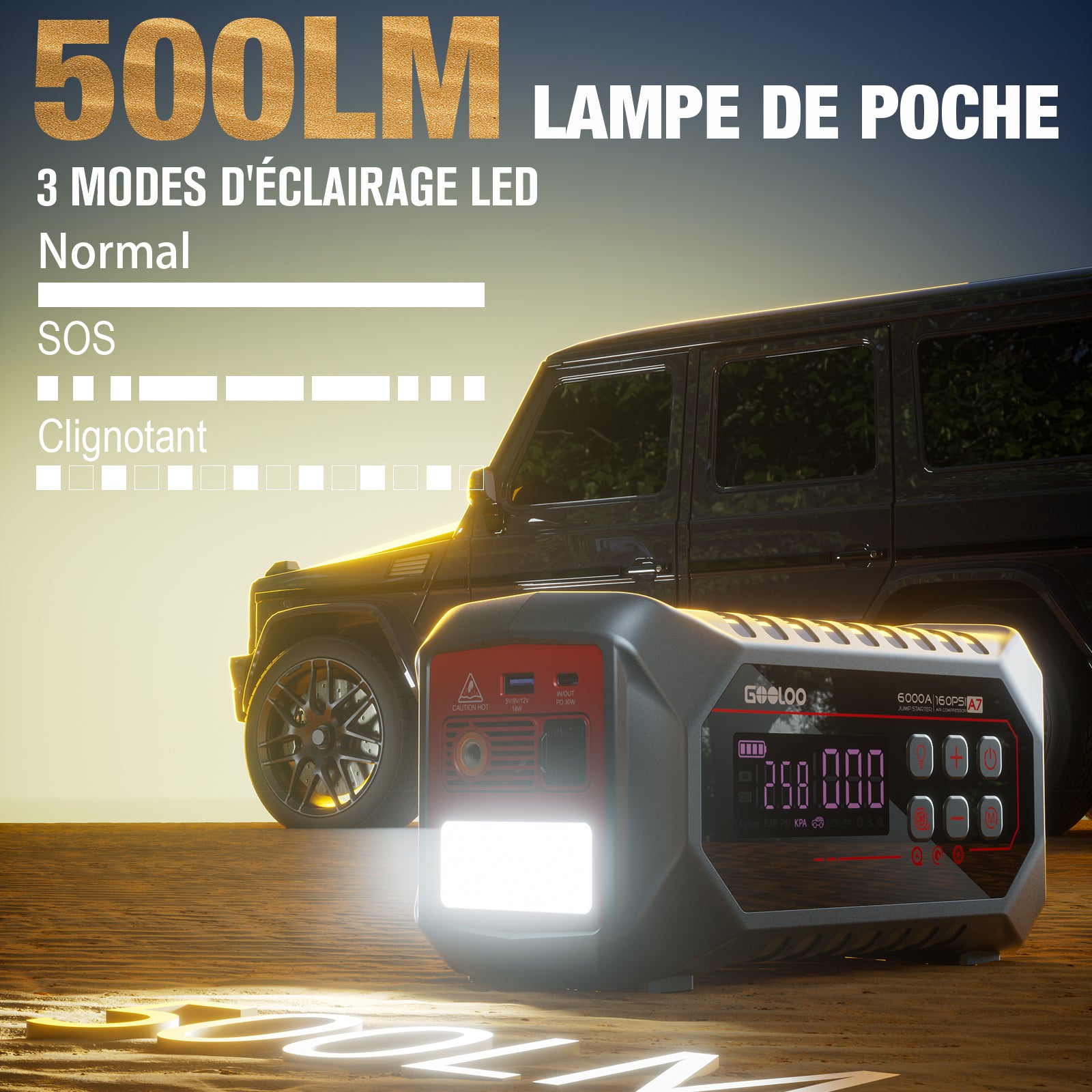 GOOLOO A7 Supersafe Booster Batterie Voiture avec compresseur d'air et pompe à air 6000A