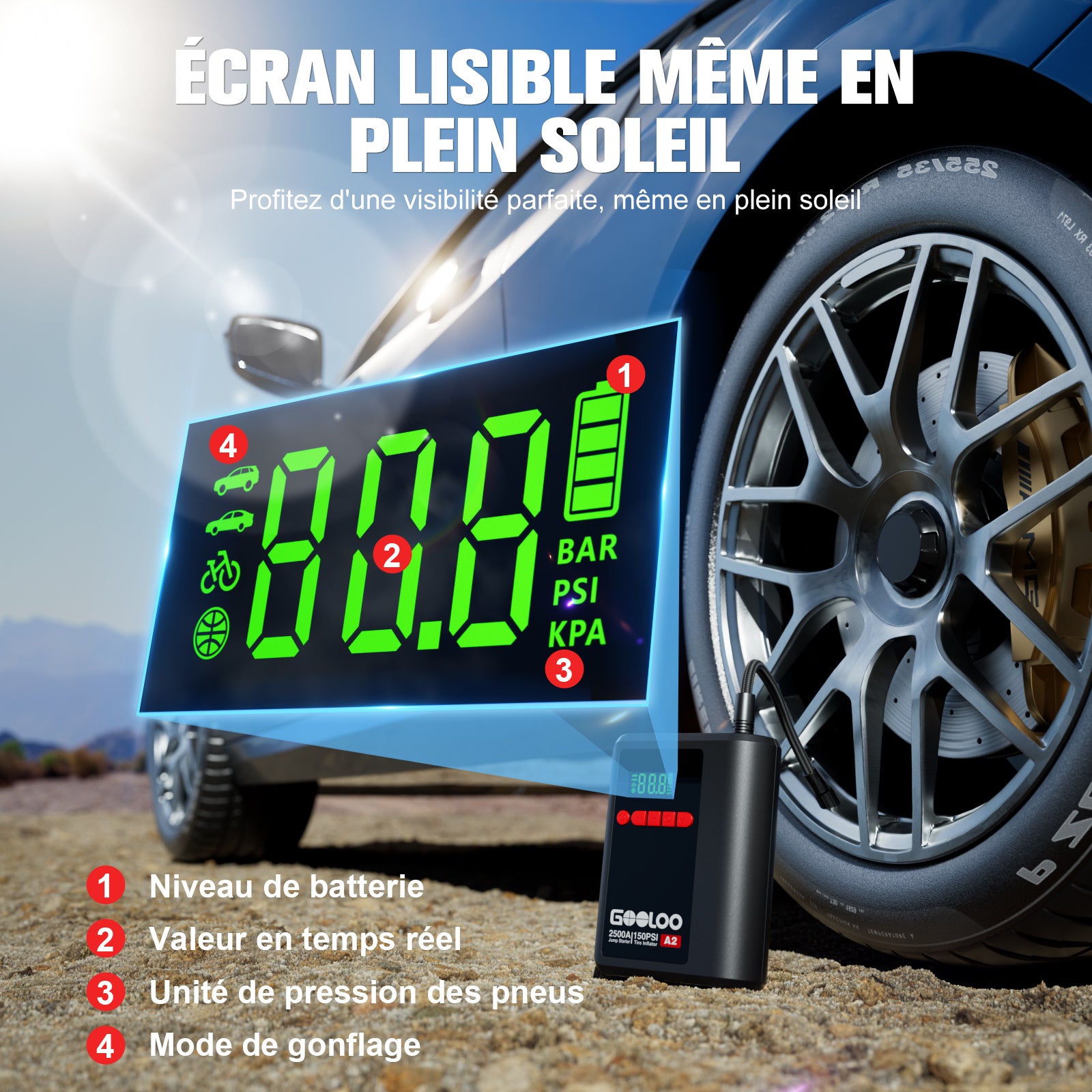 GOOLOO A2 Supersafe Booster Batterie avec Compresseur 2500A