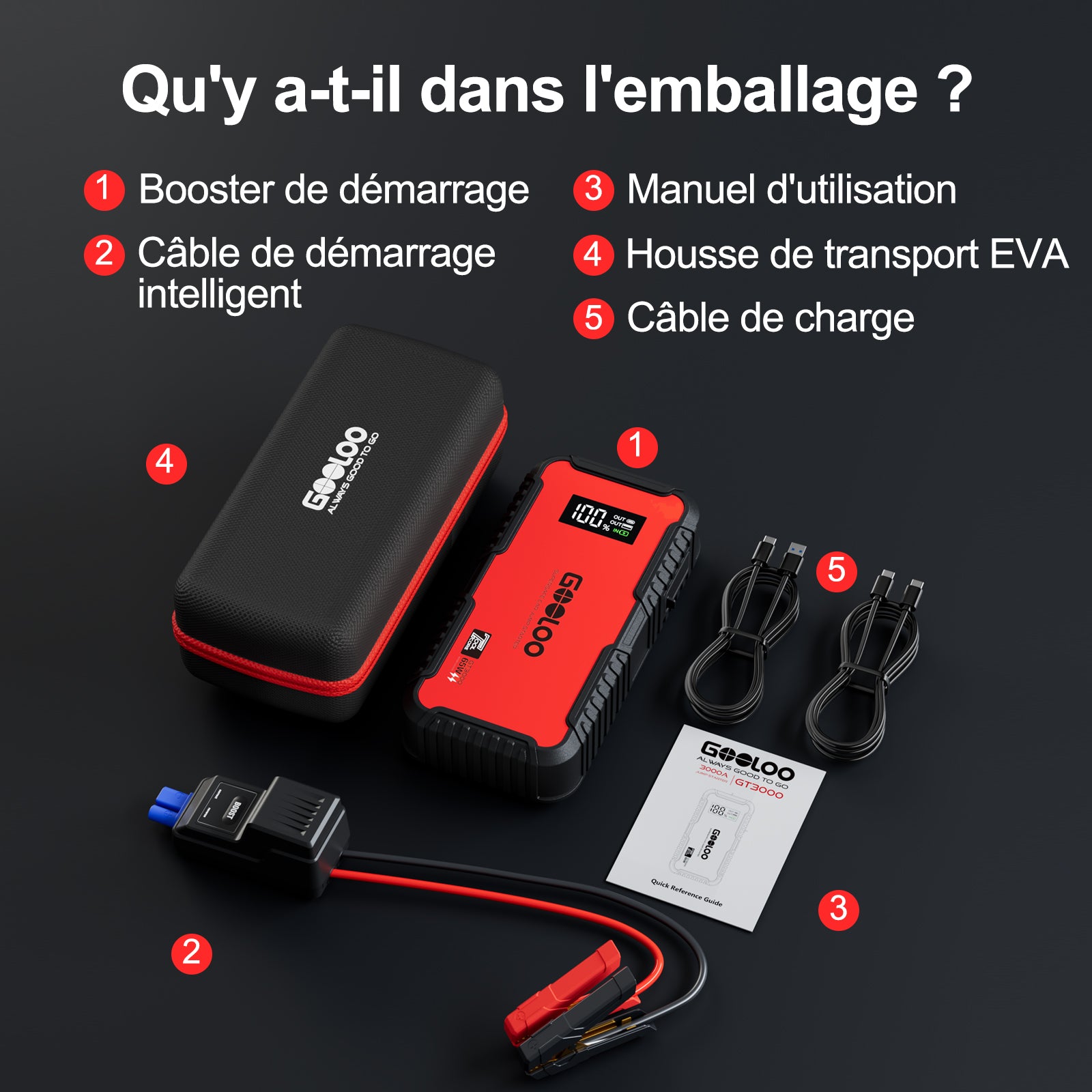 GOOLOO GT3000 Supersafe Booster Batterie Voiture 3000 A avec Boîte EVA