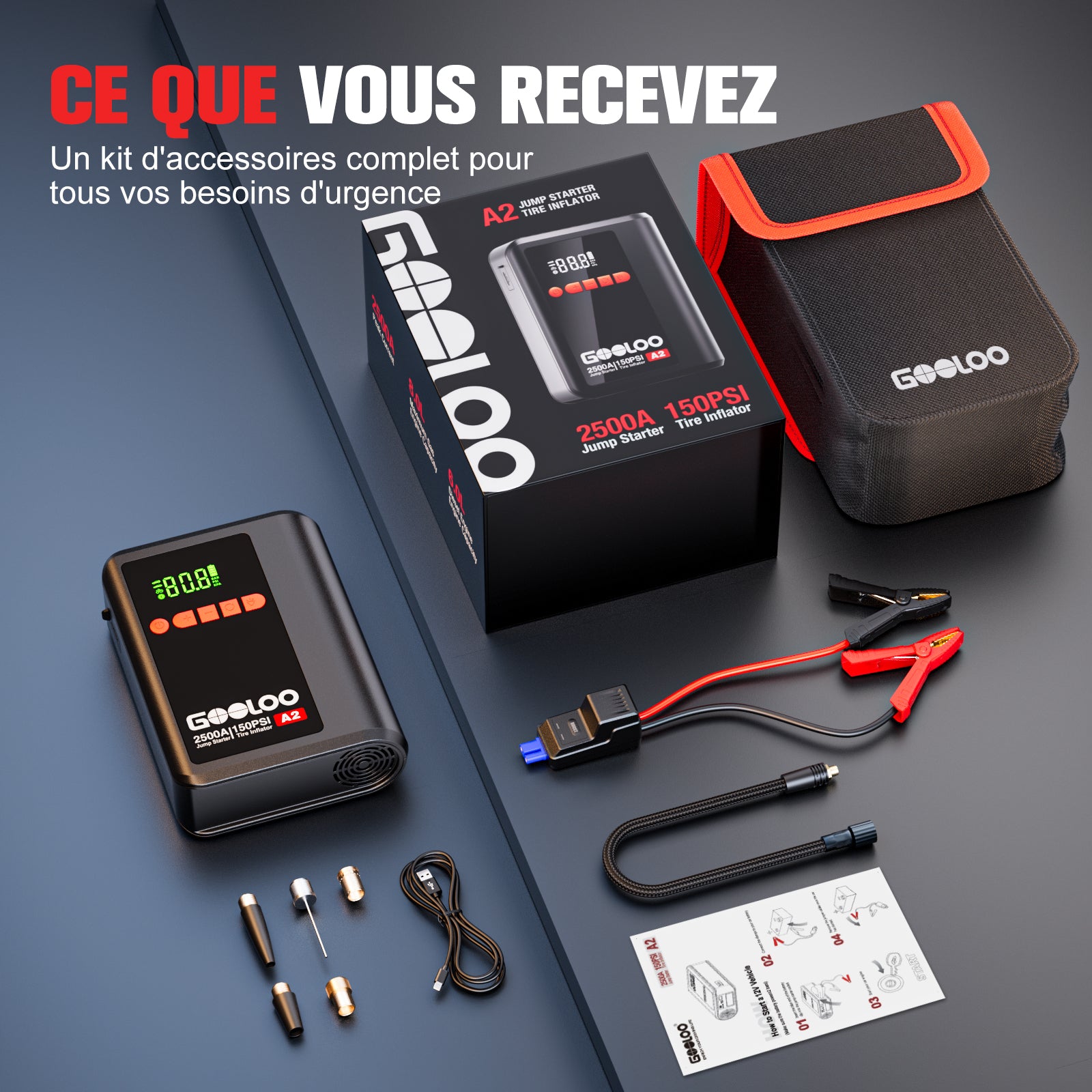 GOOLOO A2 Supersafe Booster Batterie avec Compresseur 2500A