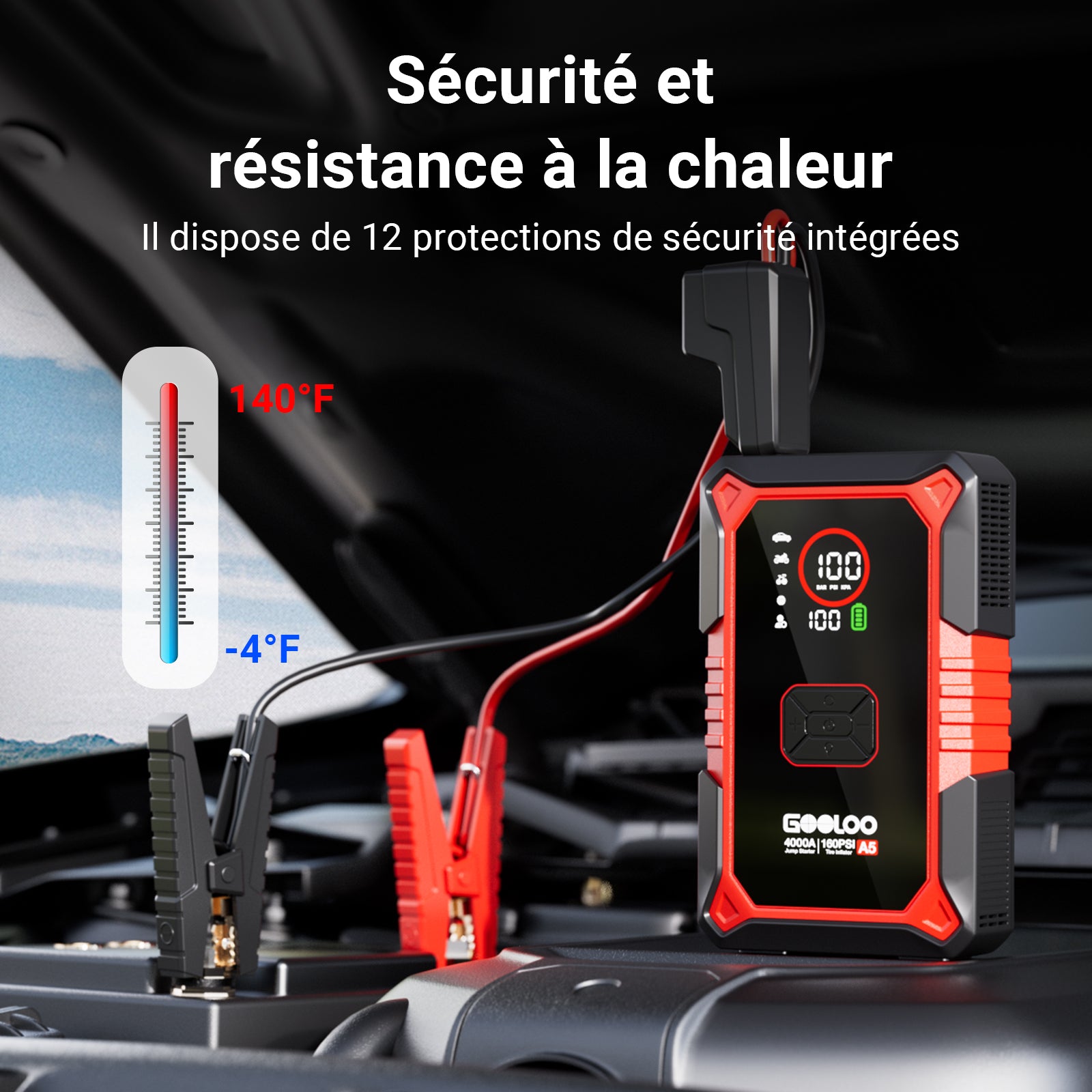 GOOLOO A5 Supersafe Booster Batterie avec Compresseur 4000A