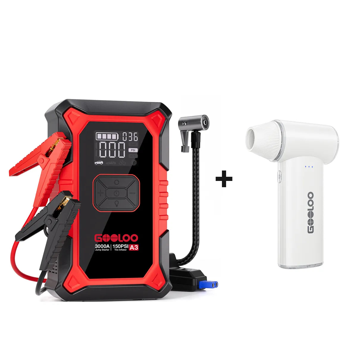 GOOLOO A3 Supersafe Booster Batterie avec Compresseur + F3 FlexPro Souffleur Air Comprimé