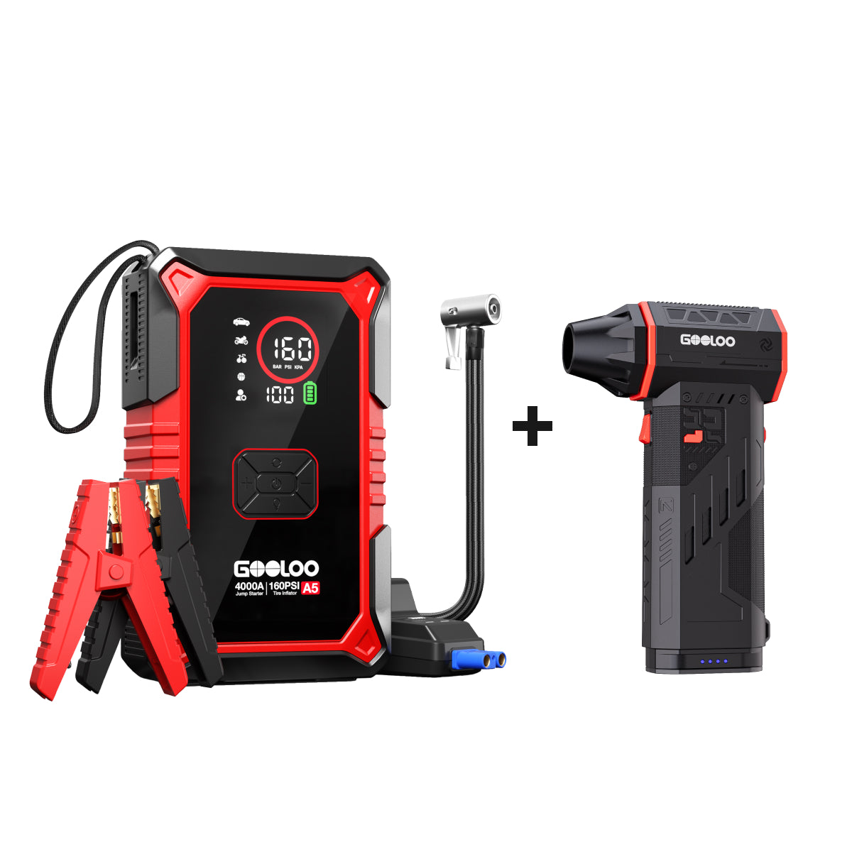 GOOLOO A5 Supersafe Booster Batterie avec Compresseur + F5S FlexPro Souffleur Air Comprimé