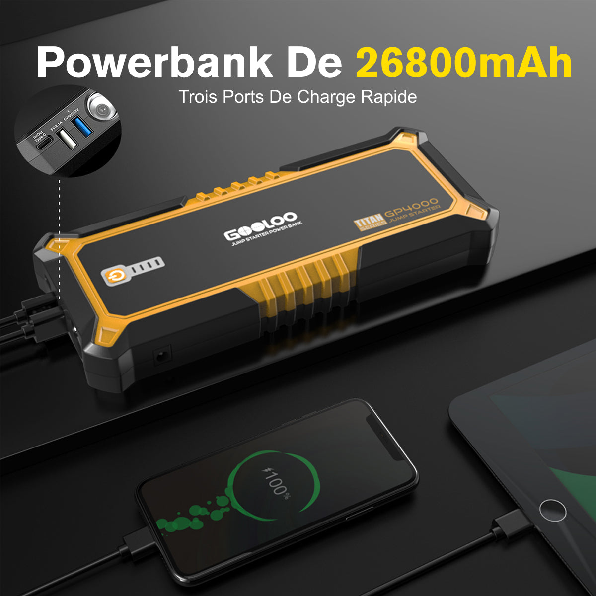 GOOLOO GP4000 Supersafe Booster Batterie Voiture 4000A